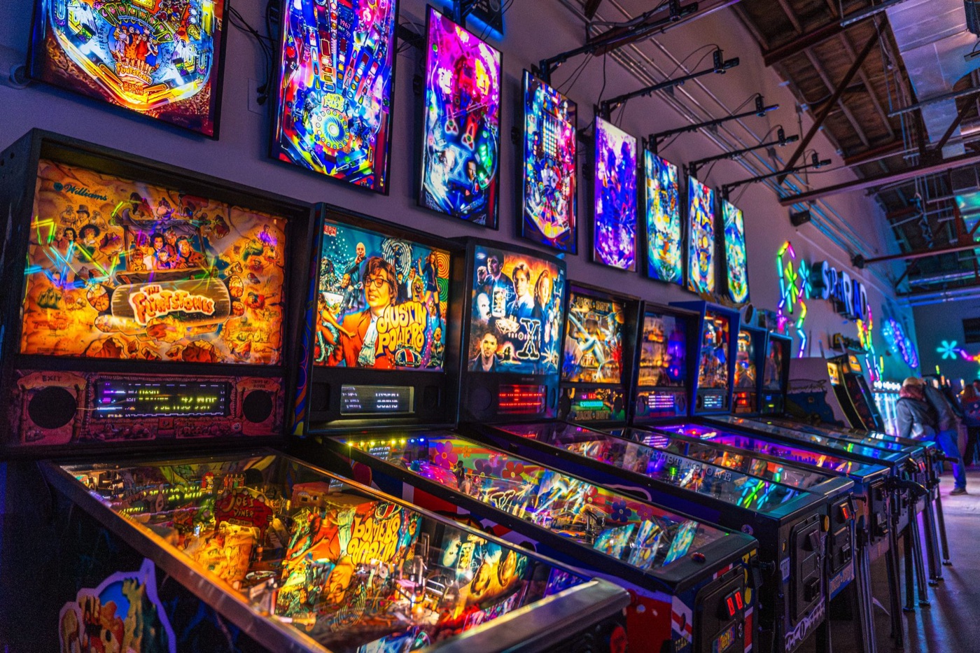 Row of restored pinball machines